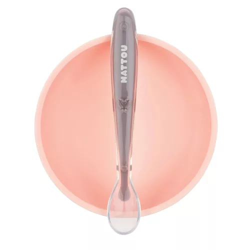 Nattou étkészlet szilikon 2 részes mélytányérral pink-padlizsán baba étkészlet