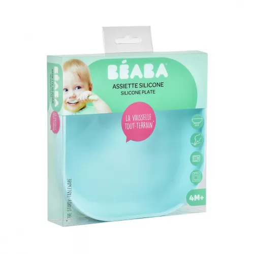 Béaba Szilikon öntapadó tányér - Világoskék baba tányér (lapos) tapadókorongos