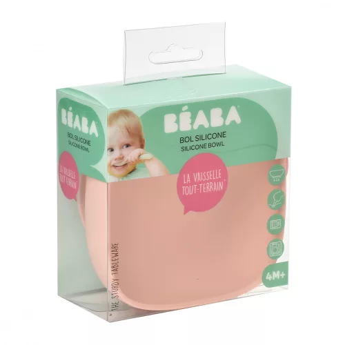 Béaba Szilikon öntapadó mélytányér - Rózsaszín baba tányér