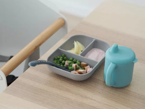 Béaba Szilikon tanuló készlet + pohár - Kék baba étkészlet tapadókorongos