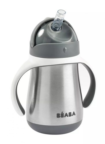 Béaba Rozsdamentes Acél Szívószálas Ivópohár 250 ml - Sötétszürke baba kulacs