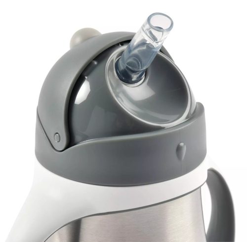 Béaba Rozsdamentes Acél Szívószálas Ivópohár 250 ml - Sötétszürke baba kulacs