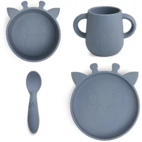   NUUROO szilikon 4 részes étkészlet- tengerkék zsiráf baba pohárral, kanállal szilikon csúszásmentes
