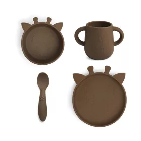   NUUROO szilikon 4 részes étkészlet- barna zsiráf baba pohárral, kanállal szilikon csúszásmentes