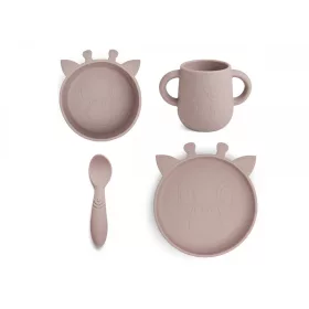   NUUROO szilikon 4 részes étkészlet- rózsa zsiráf baba pohárral, kanállal szilikon csúszásmentes