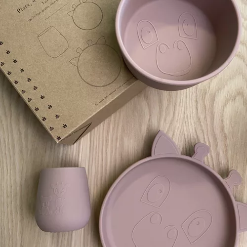 NUUROO 3dbos étkészlet - pasztell rózsa zsiráf baba pohárral szilikon csúszásmentes