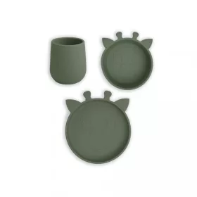   NUUROO szilikon 3 részes étkészlet- sötétzöld zsiráf baba étkészlet csúszásmentes