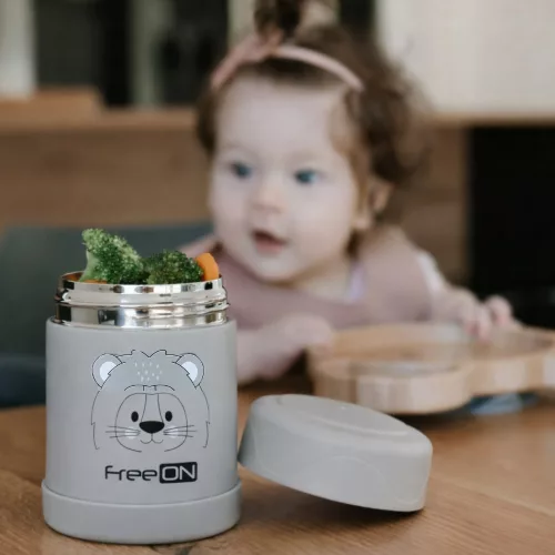 FreeON thermo ételtároló termosz 350 ml- Szürke oroszlán