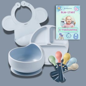   Kezdő csomag  KÉK (hozzátápláláshoz) Előke, tányér, tál, kanál szett
