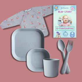   Haladó csomag  Szürkéskék Uniszex (hozzátápláláshoz) Előke, tányér, tál, kanál-villa szett, pohár