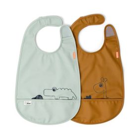   Done by Deer tépőzáras előke, kisbarátok, zöld/mustár, 2db, baba előke