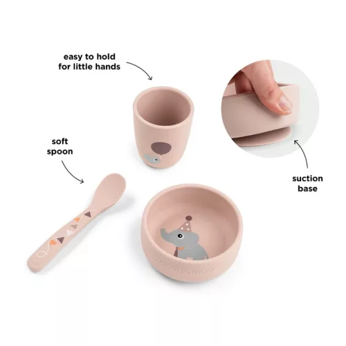 Done by Deer Szilikon tapadós első étkészlet, Celebration, púder