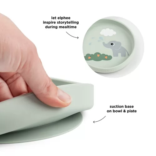 Done by Deer Szilikon tapadós étkészlet, Elphee, zöld tapadókorongos