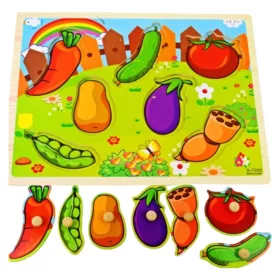   Fa ki-berakó fafogantyús puzzle zöldségek 30x23 cm (formabeillesztő)
