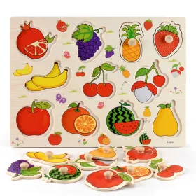   Fa fogantyús puzzle ismerkedés a gyümölcsökkel(formabeillesztő)