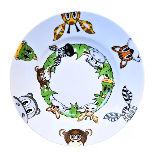 ZEBRA kerámia gyerek étkészlet 3 részes lapos tányér, mélytányér, pohár, gyermek tányérkészlet állatos,