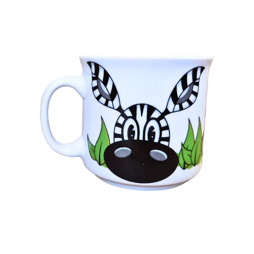 ZEBRA kerámia gyerek étkészlet 3 részes lapos tányér, mélytányér, pohár, gyermek tányérkészlet állatos,