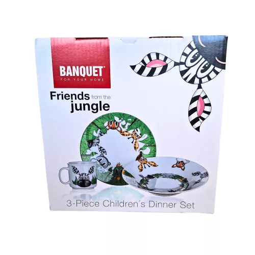 ZEBRA kerámia gyerek étkészlet 3 részes lapos tányér, mélytányér, pohár, gyermek tányérkészlet állatos,