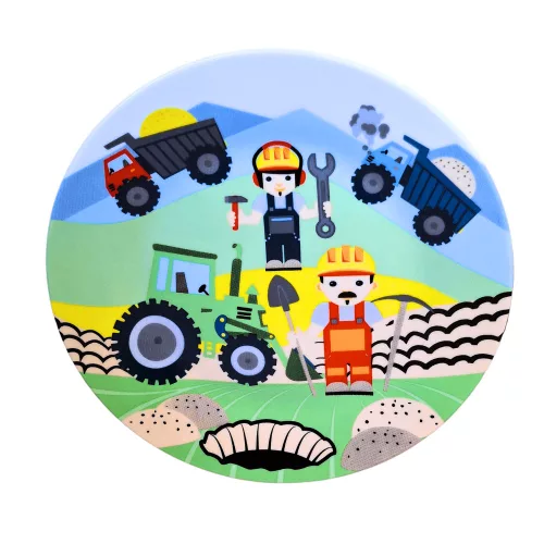 Gyermek étkészlet 3 részes Építők kerámia, lapos tányér, mély tányér, bögre