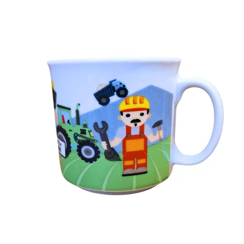 Gyermek étkészlet 3 részes Építők kerámia, lapos tányér, mély tányér, bögre