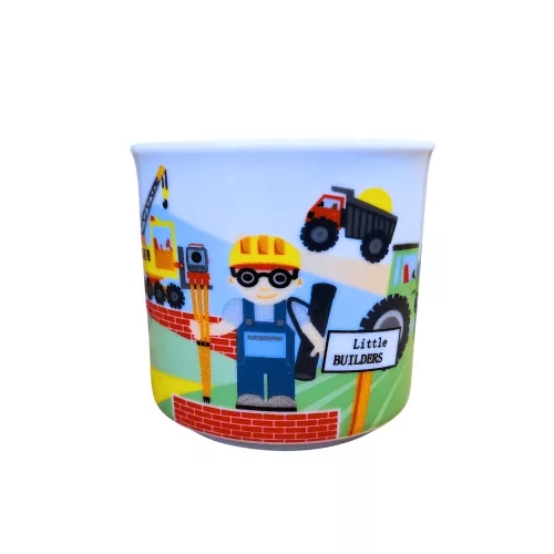 Gyermek étkészlet 3 részes Építők kerámia, lapos tányér, mély tányér, bögre