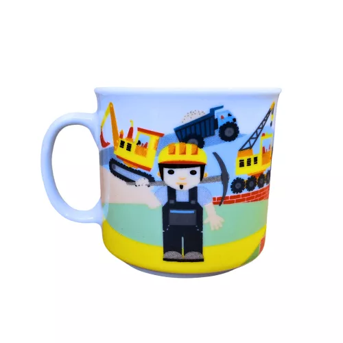 Gyermek étkészlet 3 részes Építők kerámia, lapos tányér, mély tányér, bögre