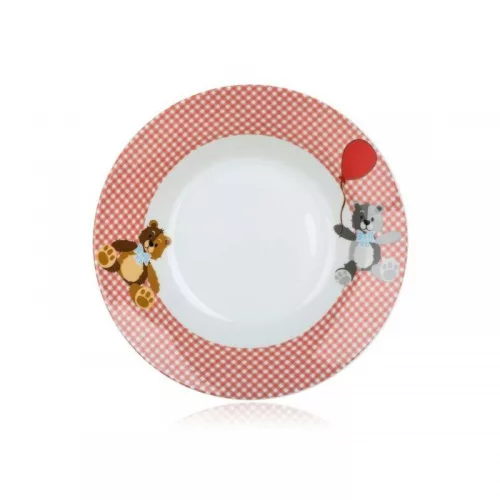 Porcelán gyerek macis tányér készlet 3 darabos Piros