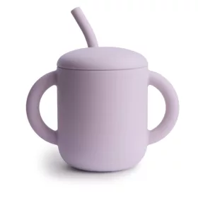   Szilikon szívószálas itatópohár (Halvány lila) Mushie baba pohár