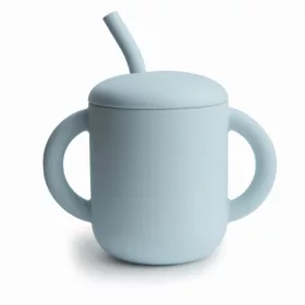   Szilikon szívószálas itatópohár (Világoskék) Mushie baba pohár