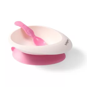   BabyOno műanyag tányér - tapadó aljú, kanállal rózsaszín (baba - gyermek lapos tányér)