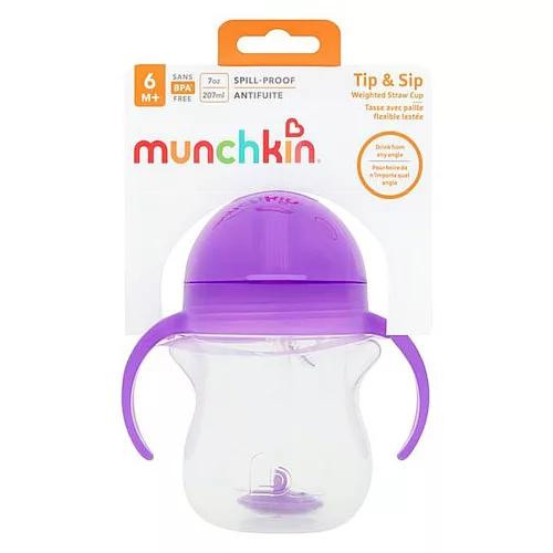 Munchkin itatópohár szívószálas súlyozott Tip and Sip 207ml 6hó lila baba kulacs