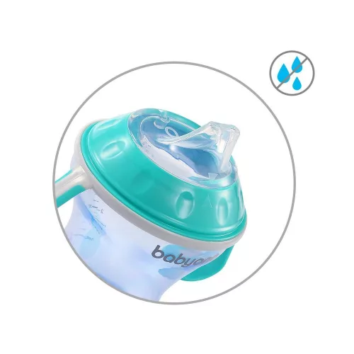 BabyOno itatópohár - csöpögésmentes puha csőrrel 3hó 180ml türkiz 1456/01 baba kulacs