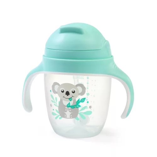 BabyOno itatópohár szívószállal füllel 240ml menta 1464/03 baba kulacs súlyozott