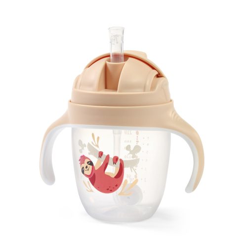 BabyOno itatópohár szívószállal füllel 240ml bézs 1464/04 baba kulacs súlyozott