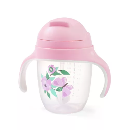 BabyOno itatópohár szívószállal füllel 240ml lila 1464/05 baba kulacs súlyozott