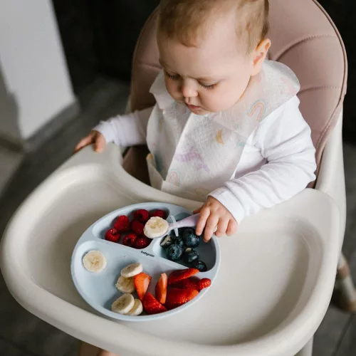 BabyOno tányér szilikon tapadó aljú háromrekeszes kék 1482/01  baba lapos osztott tányér
