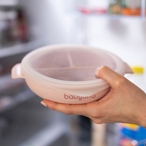BabyOno babatányér - tapadó aljú, fedeles, 3 rekeszes rózsaszín 1661/02