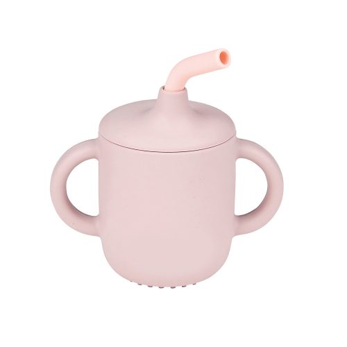 Nattou itatópohár szívószálas szilikon pink szivárgásmentes baba pohár