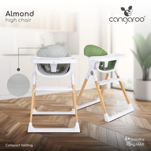 ALMOND etetőszék bőr ülés fa hatású fém lábakkal ZÖLD, összecsukható