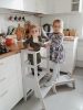 MecanWood Világos szürke konyhai gyerek fellépő, tanulótorony Mini fellépővel állítható magasságú PRÉMIUM-montessori torony
